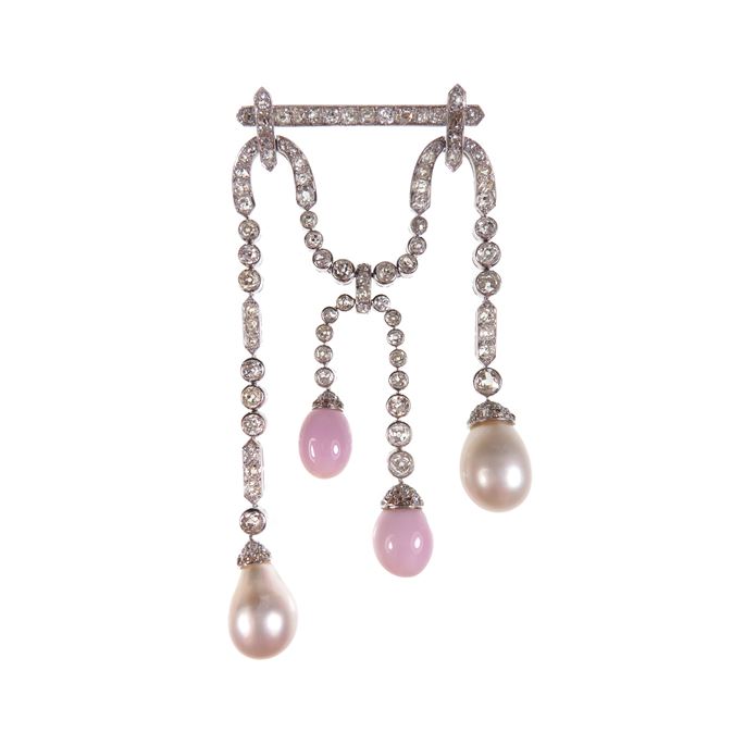 Joseph Chaumet - Drop pearl and diamond pendant bar brooch | MasterArt